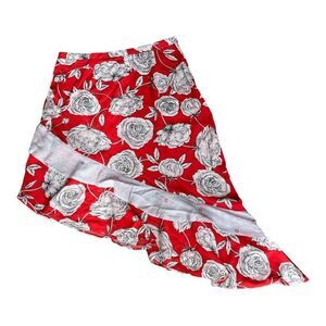 Jaase Women's Floral Boho Asymmetrical Side Zip Midi Skirt Red Size Medium